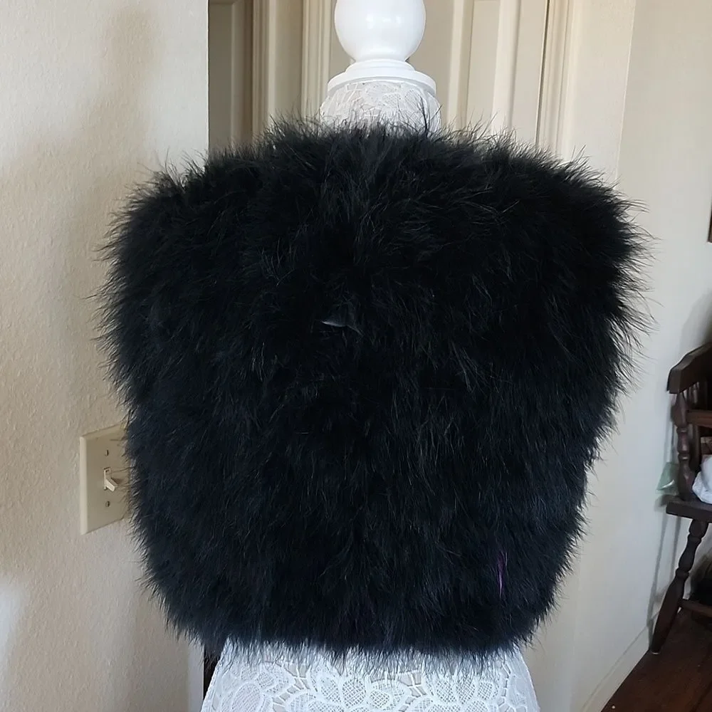 Ambre Babzoe 100%Turkey  Down Jeweled Feathered Mob Wife Witchy Avant Garde Vest